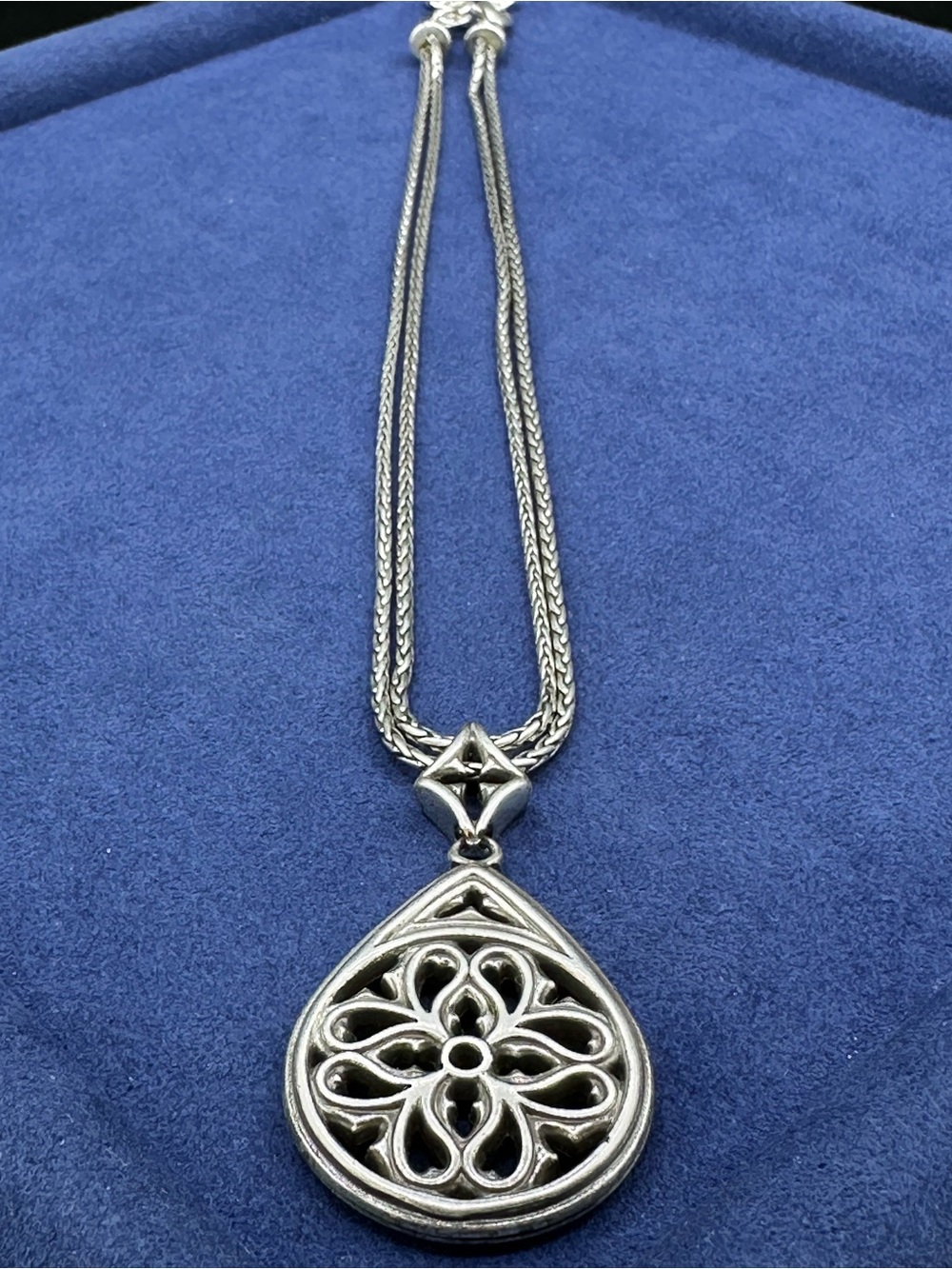 Brighton Gothica Silver Tone Filigree Openwork Teardrop Pendant Necklace Heart
